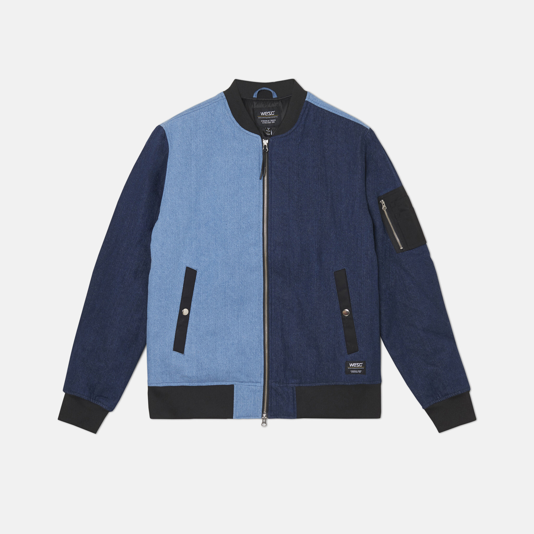 Bomber Blocked denim jacket, multi indigo Bomber Blocked denim jacket, multi indigo