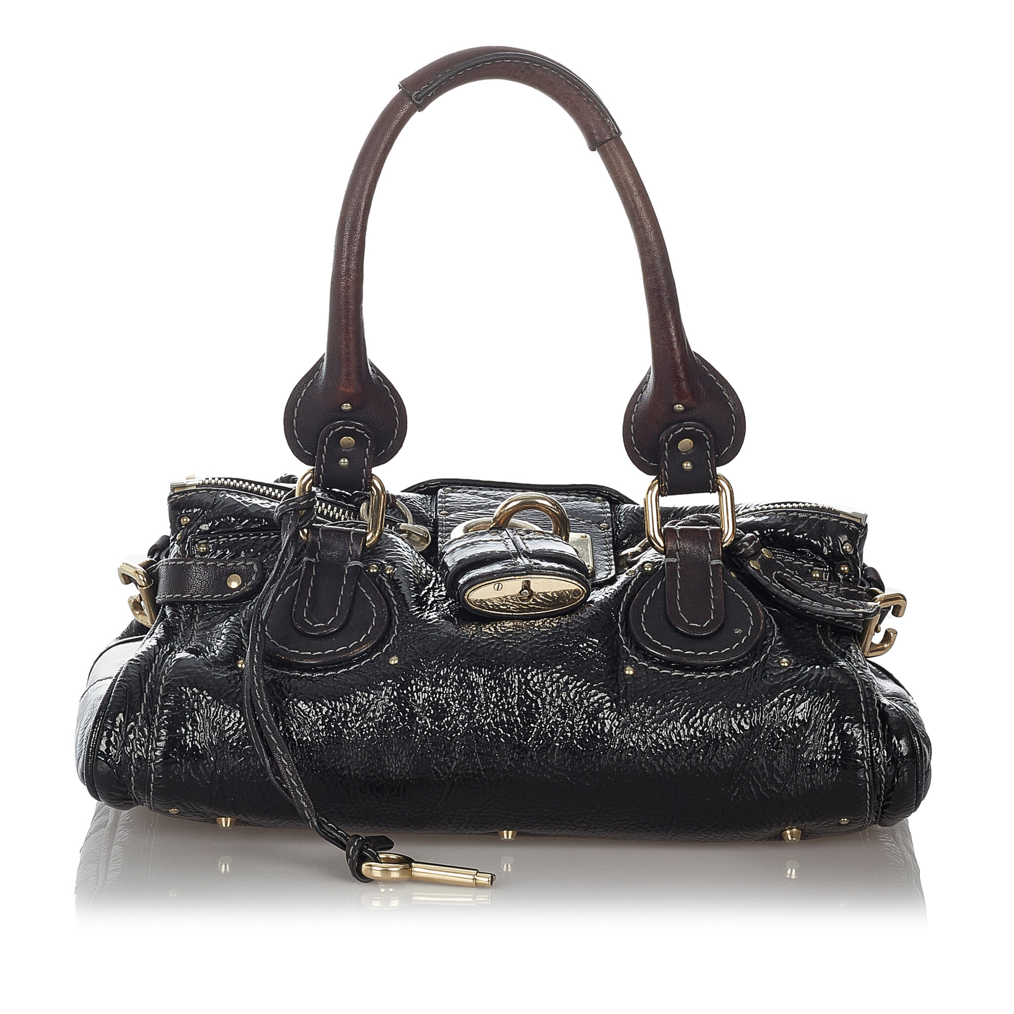 Chloe Paddington Patent Leather Handbag, ONESIZE, black