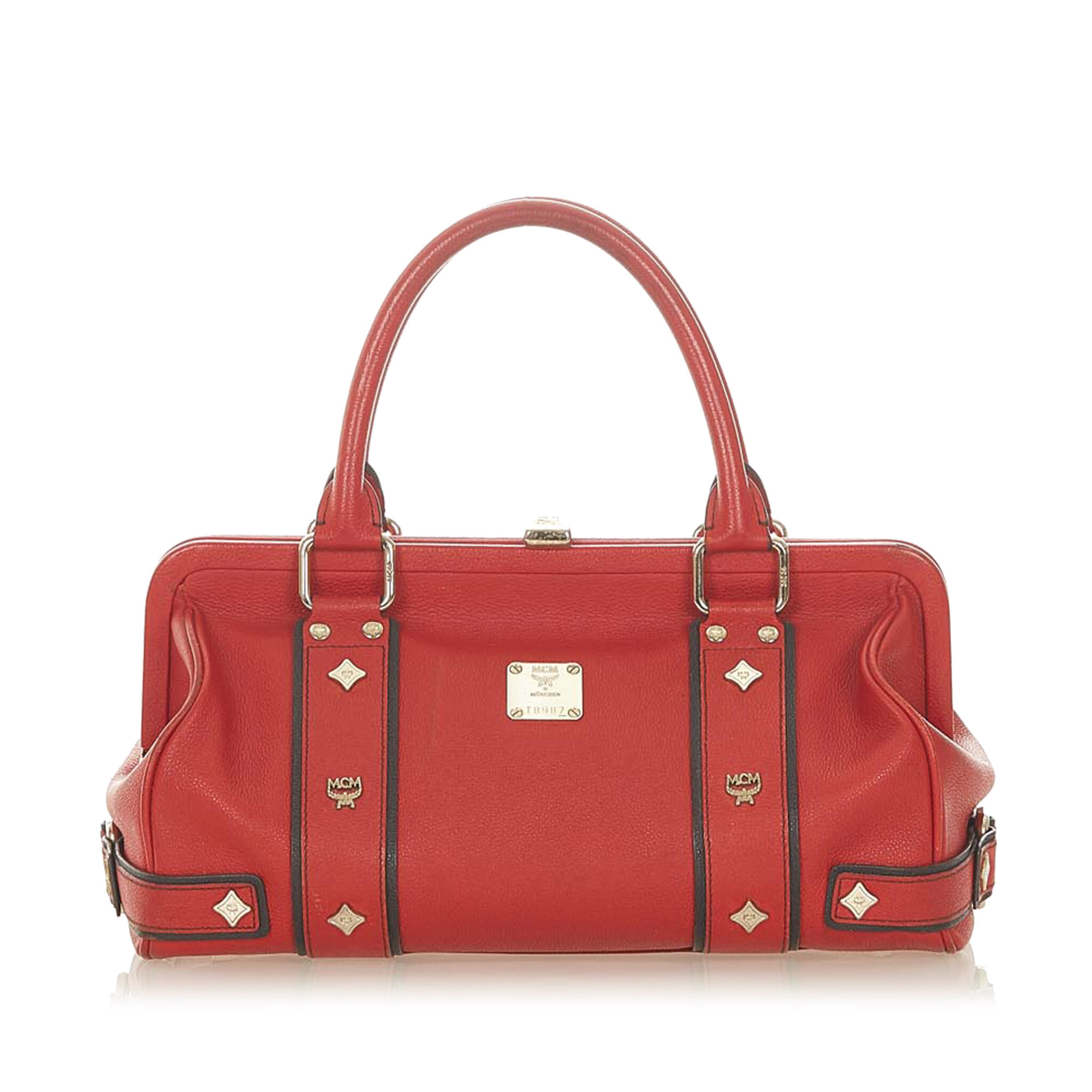 Mcm Frame Leather Handbag, red