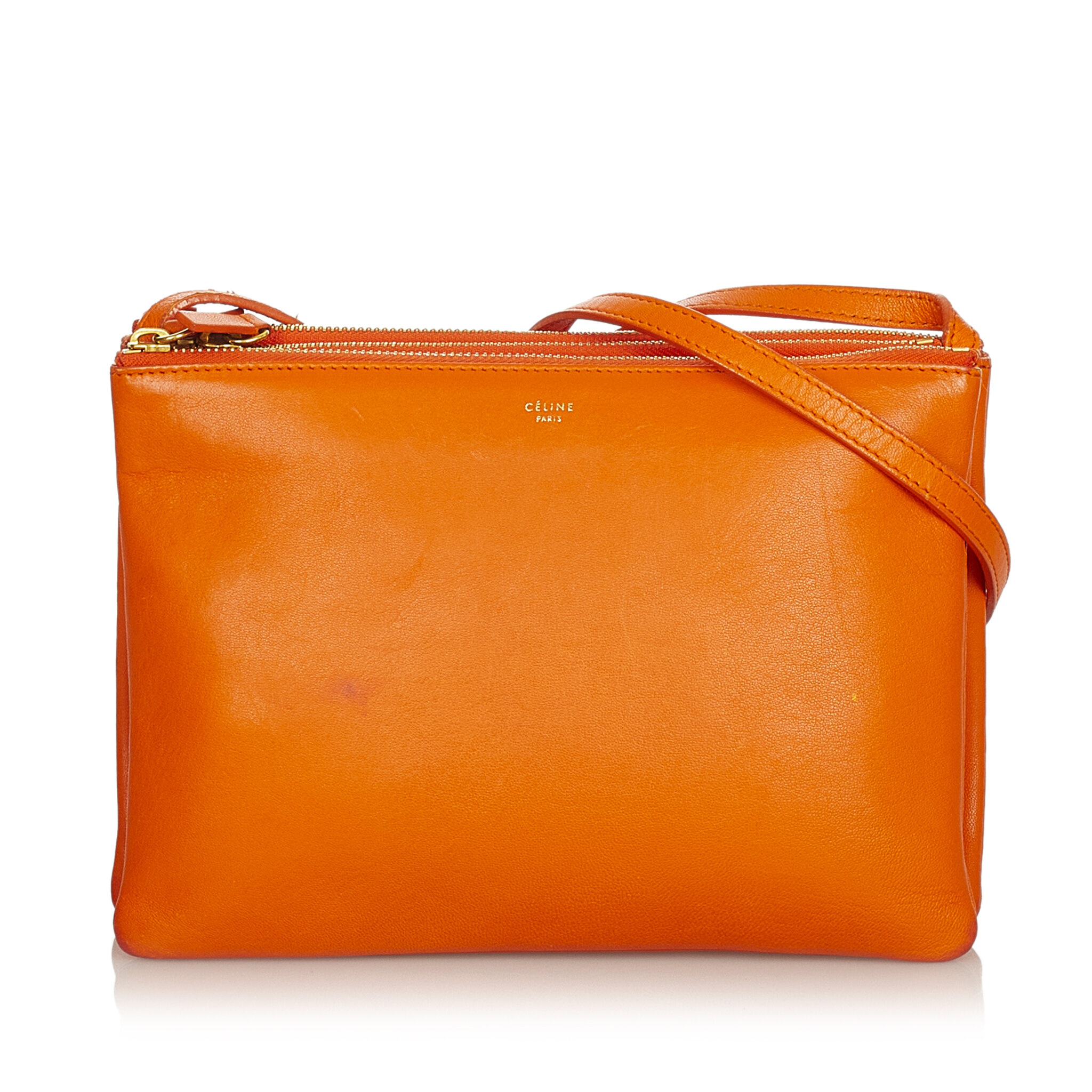Celine Trio Leather Crossbody Bag, ONESIZE, orange
