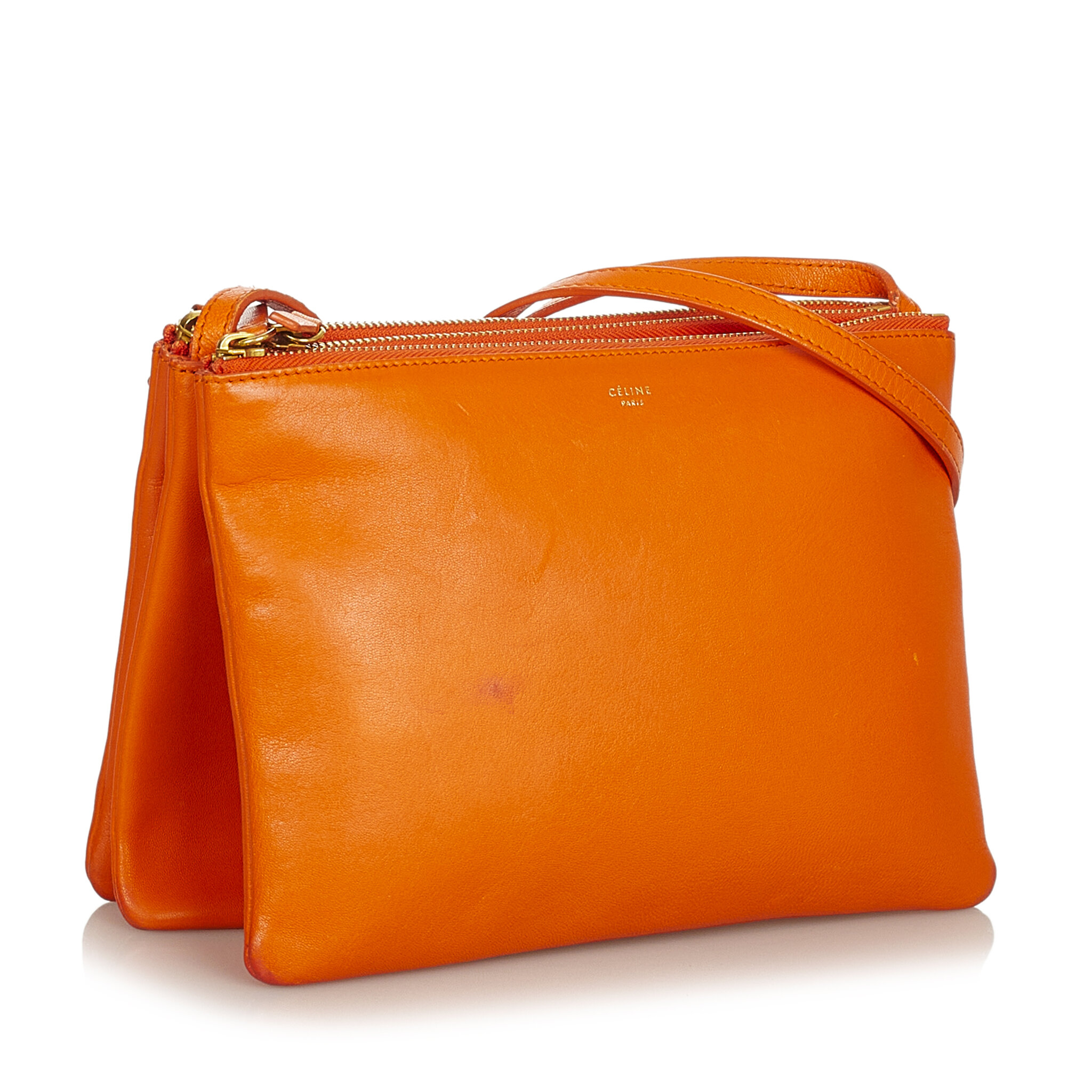 Celine Trio Leather Crossbody Bag, ONESIZE, orange