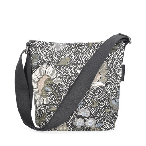 Small Shoulder Bag Black Flower Linen