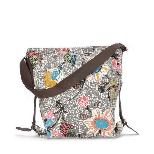 Shoulder Bag Grey Flower Linen
