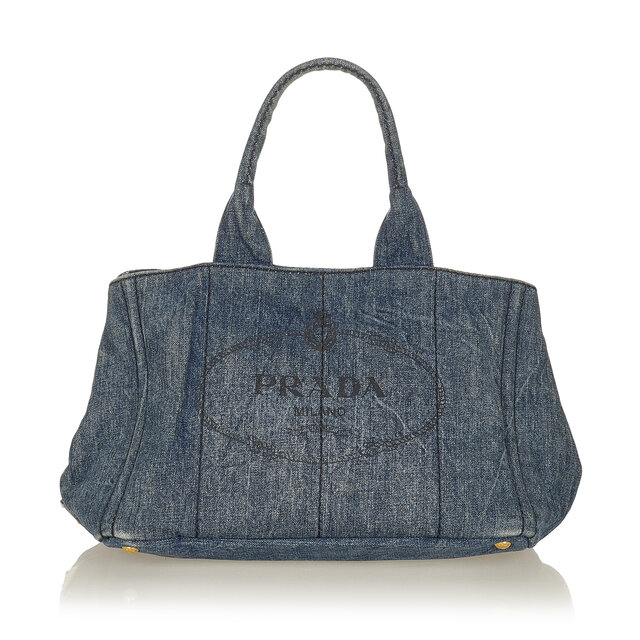 Prada Canapa Logo Denim Tote Bag