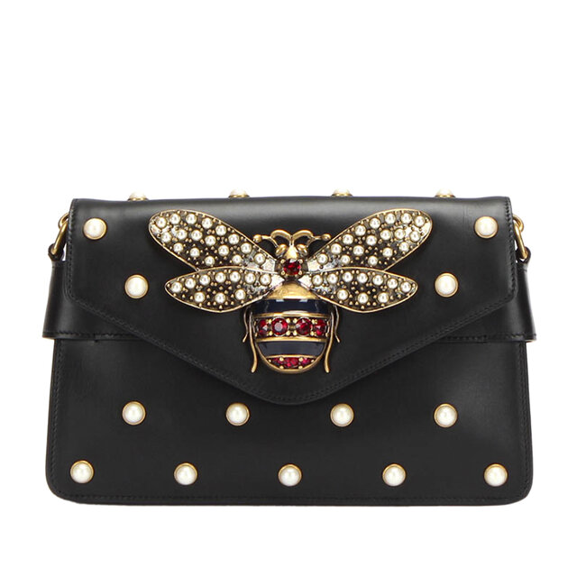 Gucci Broadway Pearly Bee Leather Crossbody Bag