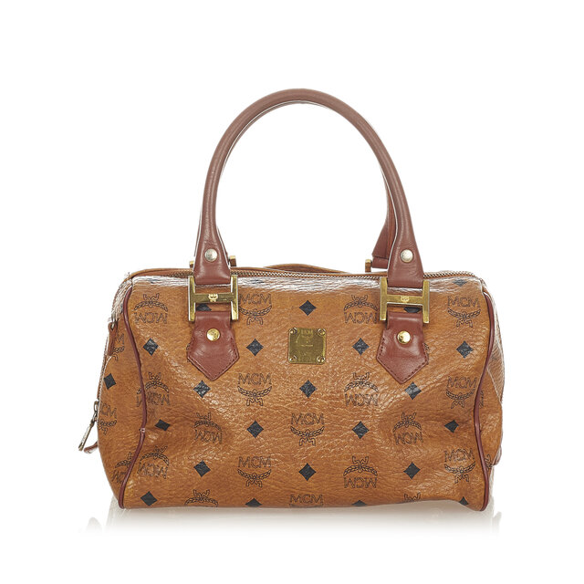 Mcm Visetos Leather Boston Bag
